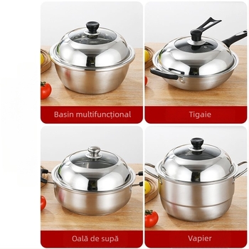 Capac din oțel inoxidabil pentru uz casnic, gros pentru wok și tigaie, anti-arzire, design înalt arcuit, capac cu vizor, universal pentru aburi și tigănii din fontă