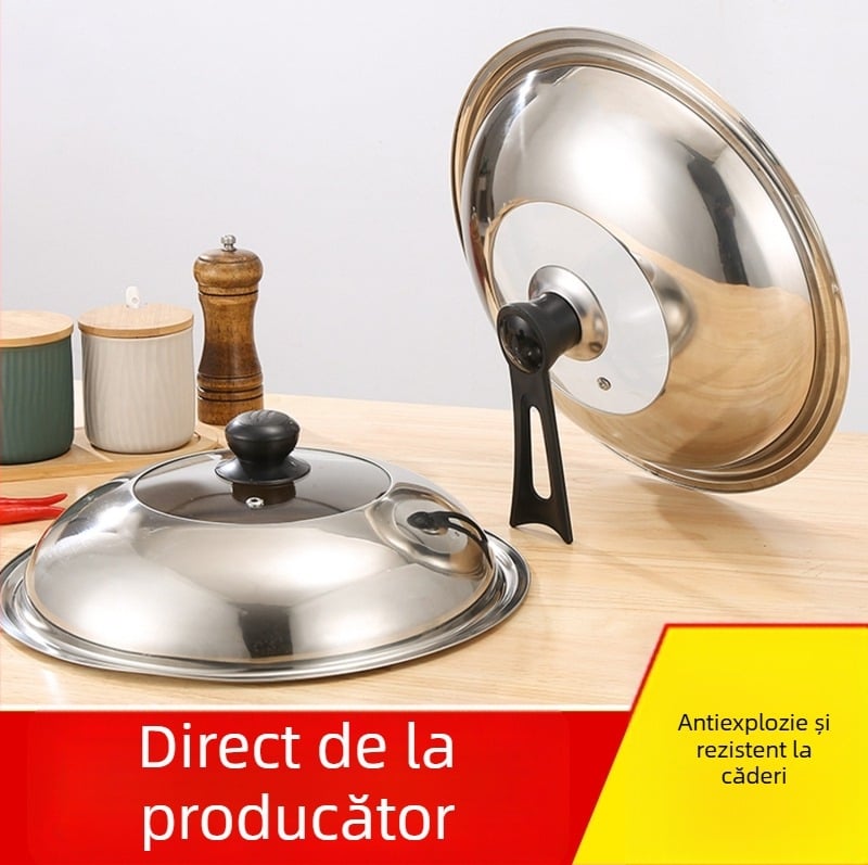 Capac din oțel inoxidabil pentru uz casnic, gros pentru wok și tigaie, anti-arzire, design înalt arcuit, capac cu vizor, universal pentru aburi și tigănii din fontă
