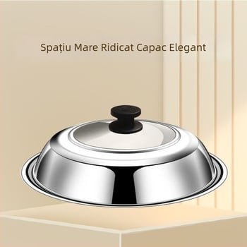 Capac de aburi pentru wok din oțel inoxidabil, cu geam temperat de înaltă rezistență, tip gură plată, compatibil cu mai multe dimensiuni de oale.