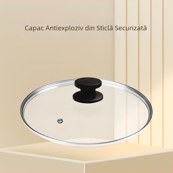 Capac de aburi pentru wok din oțel inoxidabil, cu geam temperat de înaltă rezistență, tip gură plată, compatibil cu mai multe dimensiuni de oale.