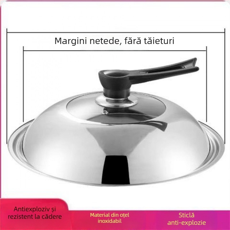Capac de oală din oțel inoxidabil 304, cu sticlă temperată, universal pentru gătit, rezistent la temperaturi înalte și protecție împotriva exploziei