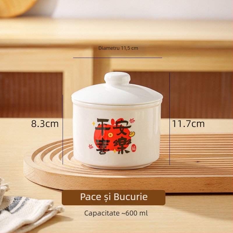 Vas ceramic pentru o porție cu capac — desert cu cuib de pasăre și supă