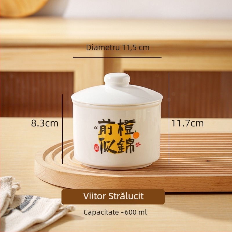 Vas ceramic pentru o porție cu capac — desert cu cuib de pasăre și supă