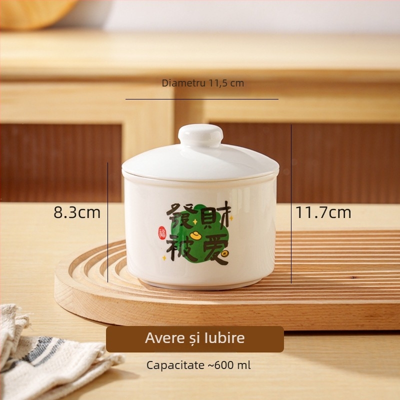 Vas ceramic pentru o porție cu capac — desert cu cuib de pasăre și supă