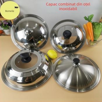Capac din oțel inoxidabil cu sticlă temperată, capac transparent, capac combinat pentru bucătărie, potrivit pentru wok mare și oală, vizibil, 36 cm și 34 cm