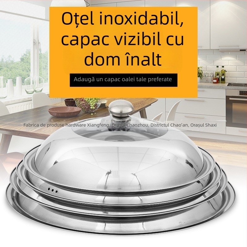 Capac din oțel inoxidabil gros, cu fereastră de sticlă, pentru wok și vas de aburi – capac universal, combinat