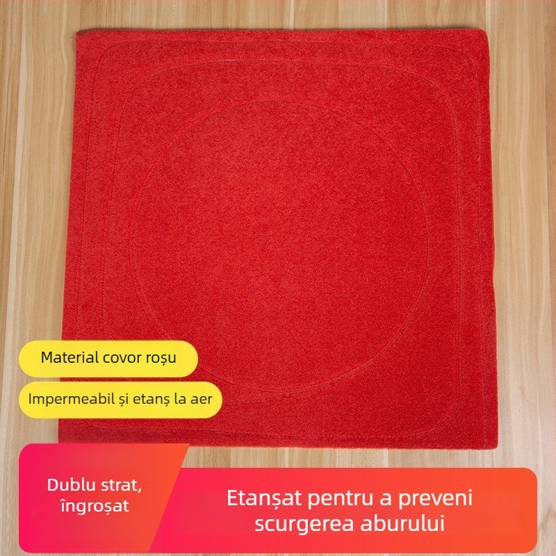 Covoraș roșu pentru abur cu o singură gaură, pernă anti-scurgere a aerului, plăcuță de etanșare în colț, covoraș textil pentru abur, dublu strat îngroșat