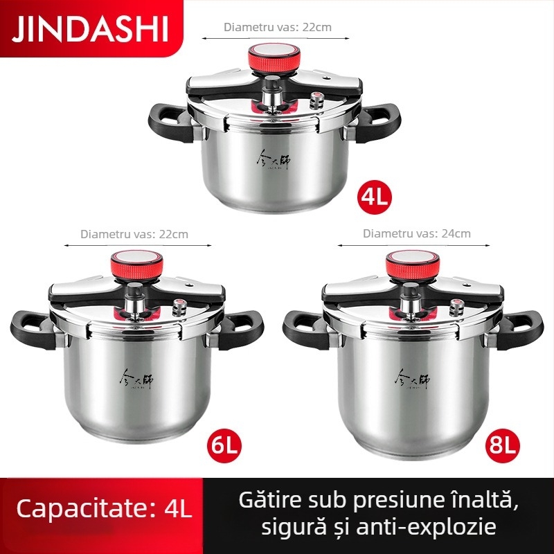 Oală sub presiune universală cu protecție la explozie din oțel inoxidabil 304, capacitate 4L/6L/8L, oală de supă