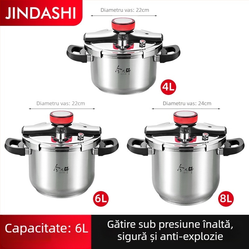 Oală sub presiune universală cu protecție la explozie din oțel inoxidabil 304, capacitate 4L/6L/8L, oală de supă