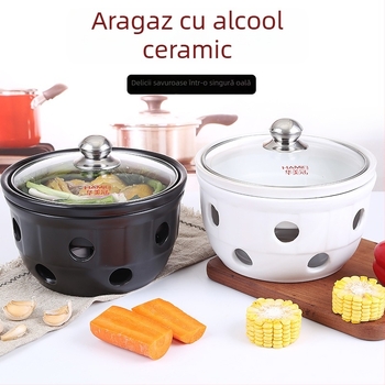 Caserolă din spodumen cu capac din sticlă – arzător cu alcool rezistent la temperaturi înalte, pentru hoteluri și uz casnic