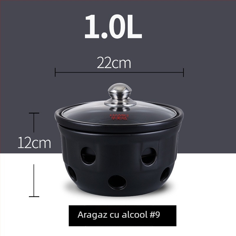 Caserolă din spodumen cu capac din sticlă – arzător cu alcool rezistent la temperaturi înalte, pentru hoteluri și uz casnic