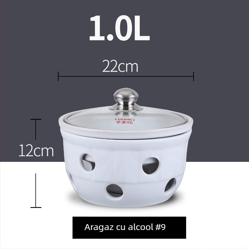 Caserolă din spodumen cu capac din sticlă – arzător cu alcool rezistent la temperaturi înalte, pentru hoteluri și uz casnic