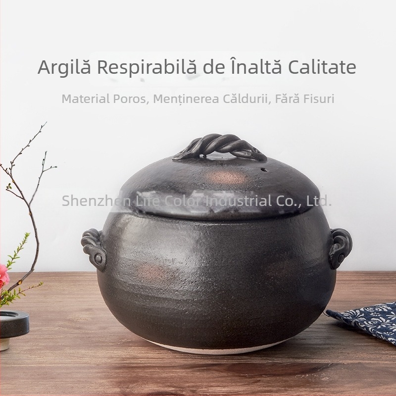 Oală ceramică pentru supă și tocănițe, la foc deschis, rezistentă la temperaturi ridicate, pentru gătit orez în vas de lut.