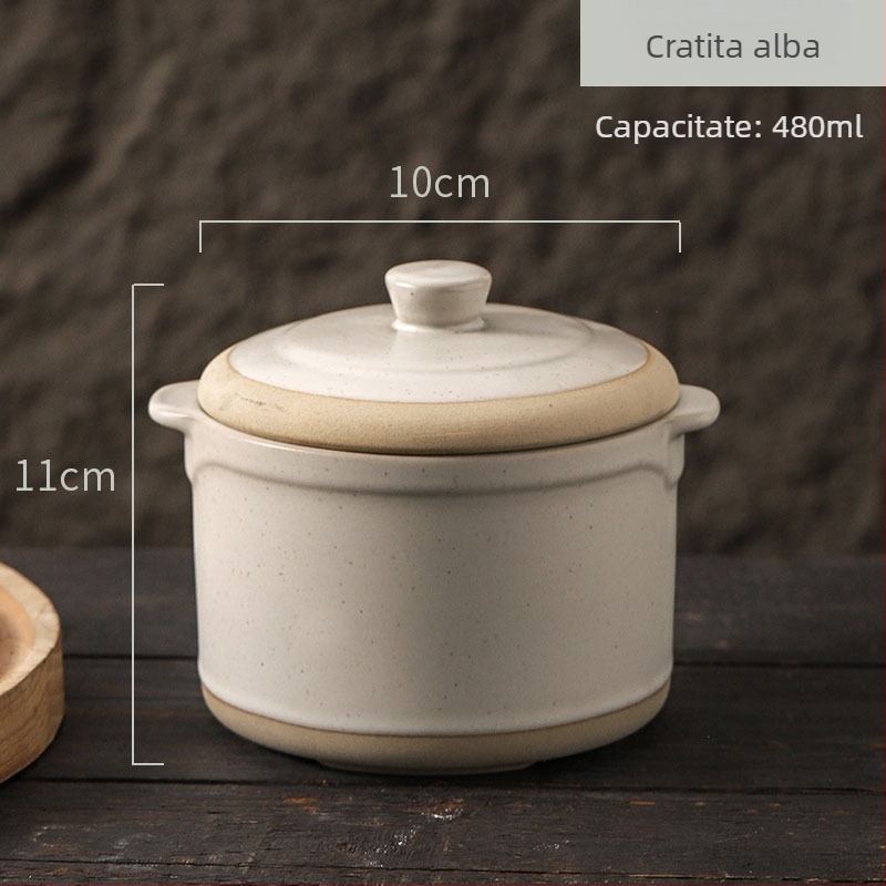 Vas ceramic pentru supe cu capac, cu două mânere pentru o porție, stil japonez, bol de supă pentru uz casnic