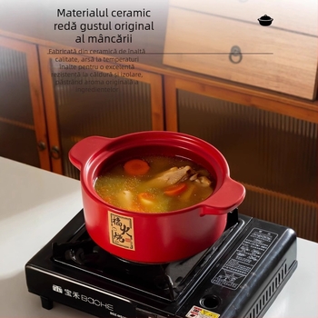Caserolă ceramică în stil chinezesc pentru uz casnic, rezistentă la temperaturi înalte, compatibilă cu plitele pe gaz și inducție, pentru supă, terci și carne fiartă