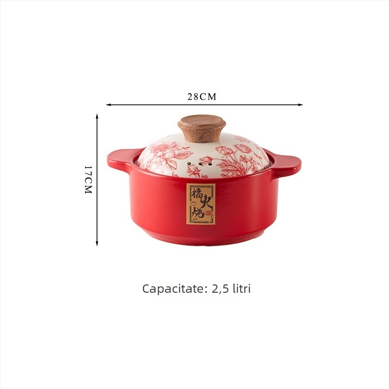 Caserolă ceramică în stil chinezesc pentru uz casnic, rezistentă la temperaturi înalte, compatibilă cu plitele pe gaz și inducție, pentru supă, terci și carne fiartă