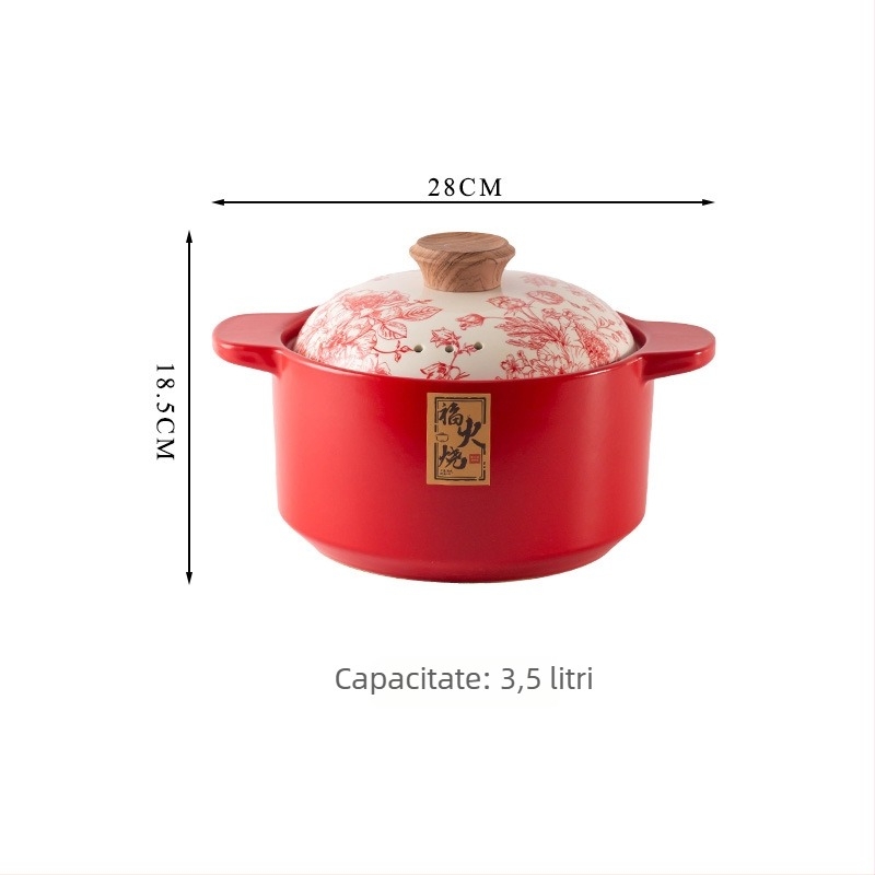 Caserolă ceramică în stil chinezesc pentru uz casnic, rezistentă la temperaturi înalte, compatibilă cu plitele pe gaz și inducție, pentru supă, terci și carne fiartă