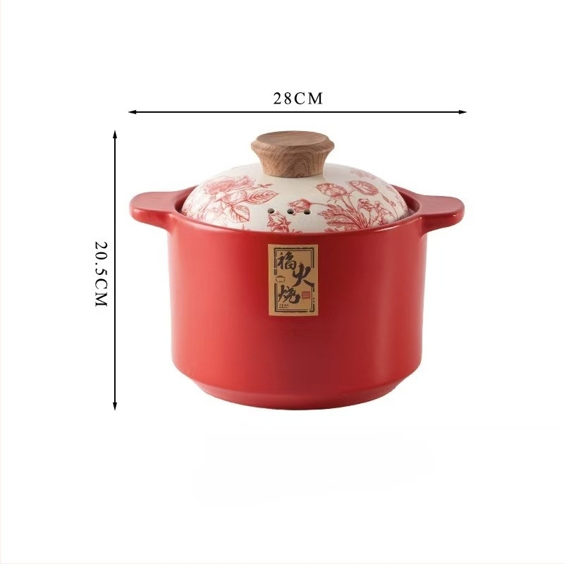 Caserolă ceramică în stil chinezesc pentru uz casnic, rezistentă la temperaturi înalte, compatibilă cu plitele pe gaz și inducție, pentru supă, terci și carne fiartă