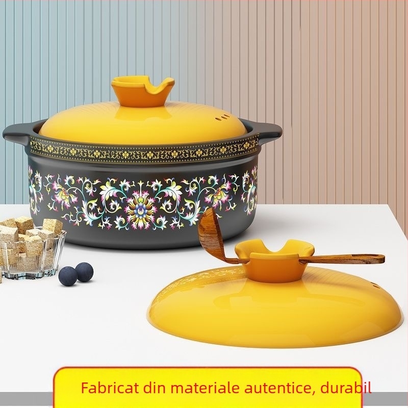Oală de lut colorată pentru plita cu gaz, oală ceramică rezistentă la temperaturi înalte, 5 L sau mai mult