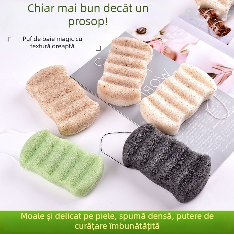 Burete Konjac pentru baie, textură cu dungi drepte, moale și absorbant pentru față și corp, exfoliant Konjac