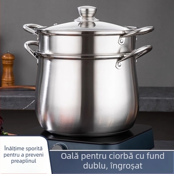 Oală de supă din oțel inoxidabil, pentru alimentație, pereți groși, capacitate mare, utilizare dublă pentru gătit și abur