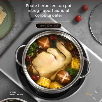 Oală de supă din oțel inoxidabil, pentru alimentație, pereți groși, capacitate mare, utilizare dublă pentru gătit și abur