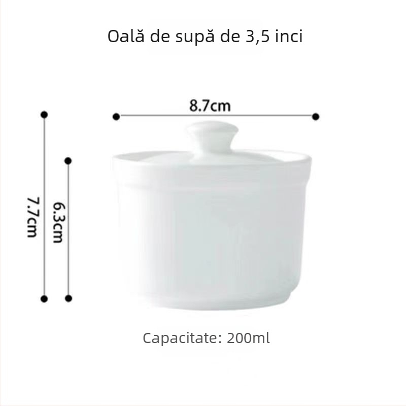 Vas ceramic alb pentru gătit, cu capac, uz casnic