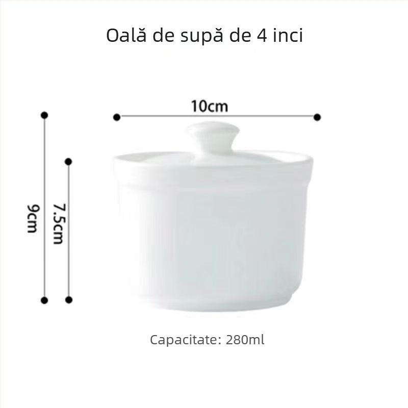 Vas ceramic alb pentru gătit, cu capac, uz casnic