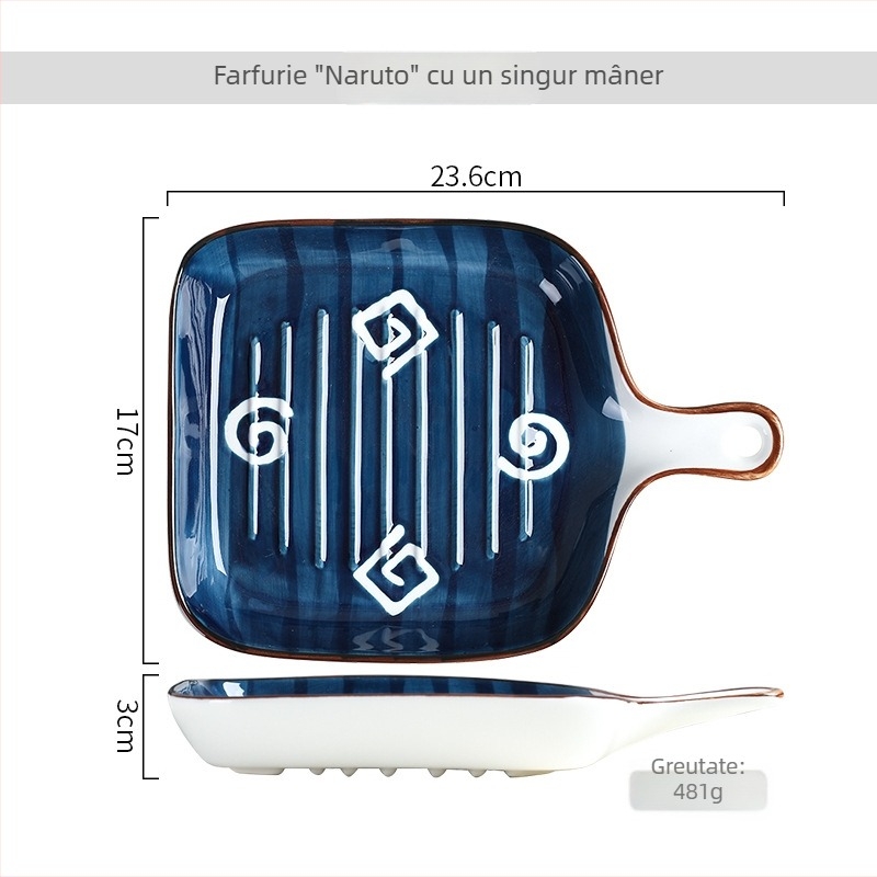 Farfurie ceramică cu mâner în stil japonez, farfurie din porțelan pentru steak, veselă nordic occidentală