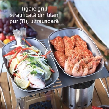 Farfurie din titan pur pentru exterior – pentru camping și picnic, vas portabil pentru salate de fructe, aburire și coacere