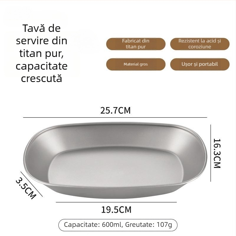 Farfurie din titan pur pentru exterior – pentru camping și picnic, vas portabil pentru salate de fructe, aburire și coacere