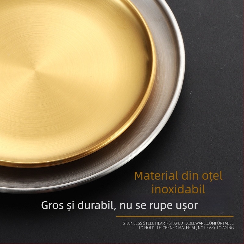 Farfurie rotundă din oțel inoxidabil 304 pentru BBQ coreean, farfurie pentru friptură, platou de fructe pentru bufet
