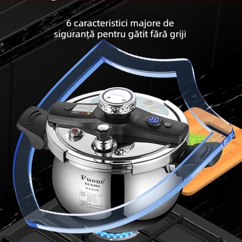 Oală sub presiune din oțel inoxidabil 304, bază cu trei straturi, construcție dintr-o singură piesă, compatibilă cu plita cu inducție, rezistentă la explozii