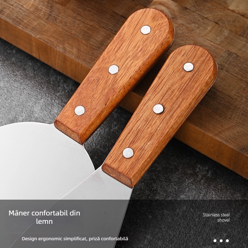 Set de ustensile de bucătărie din oțel inoxidabil cu mâner din lemn pentru Teppanyaki, spatulă pentru clătite și spatulă pentru grătar