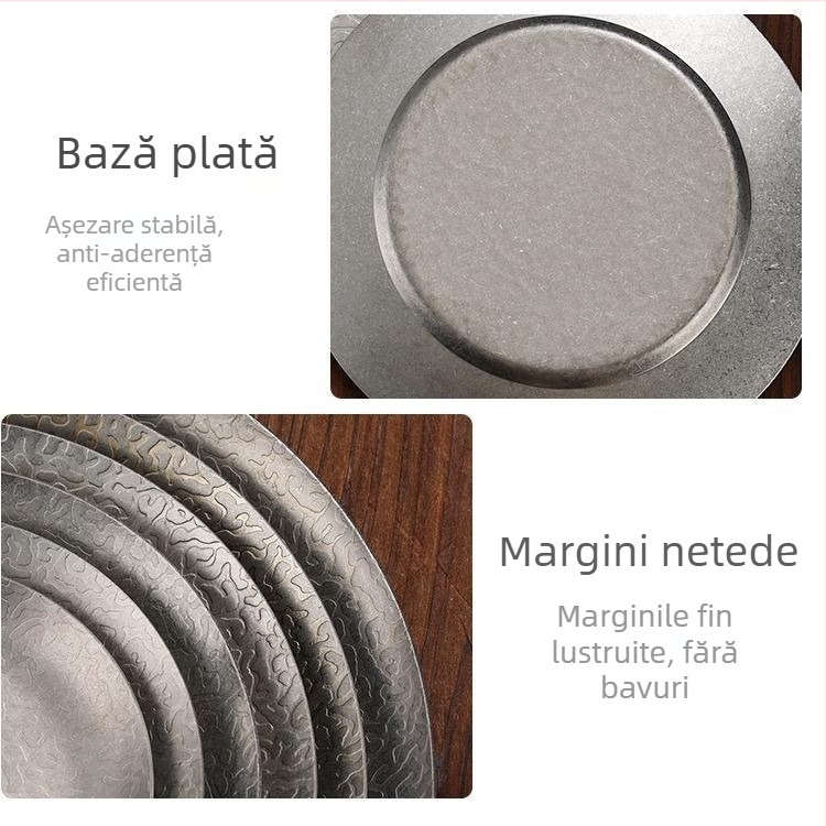 Farfurie plată în stil franțuzesc retro pentru steak, din oțel inoxidabil, model relief cu fulg de zăpadă, potrivită pentru grătar și preparate reci