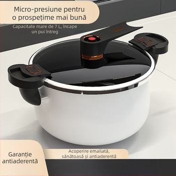 Nouă oală emailată, cu capacitate mare, pentru uz casnic, antiaderentă, oală pentru supă și tocană cu două mânere, compatibilă cu aragaz cu gaz și plită cu inducție