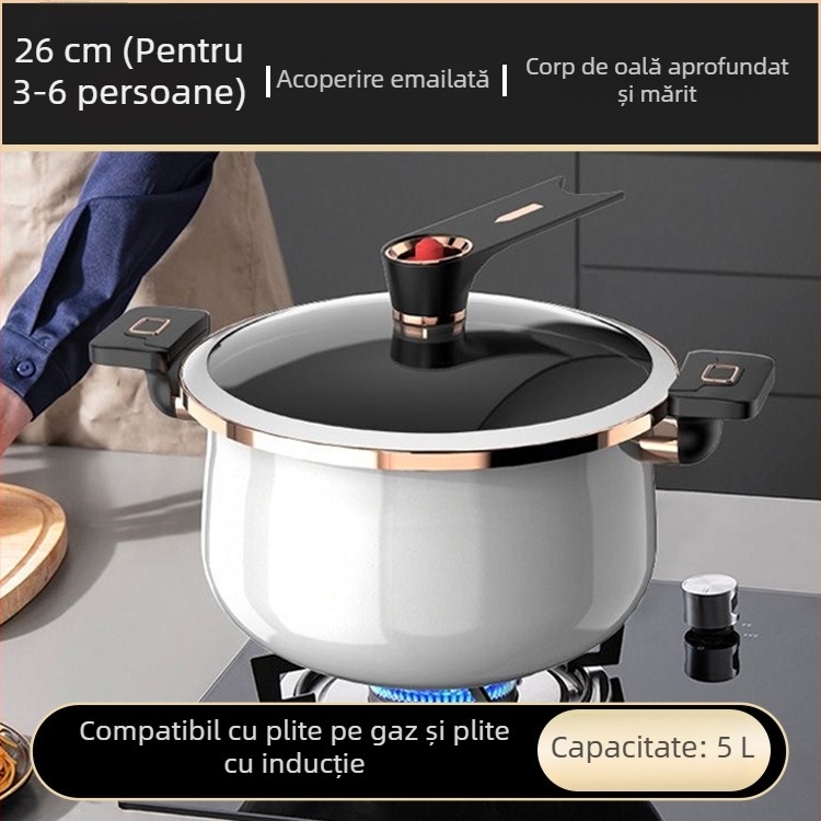 Nouă oală emailată, cu capacitate mare, pentru uz casnic, antiaderentă, oală pentru supă și tocană cu două mânere, compatibilă cu aragaz cu gaz și plită cu inducție