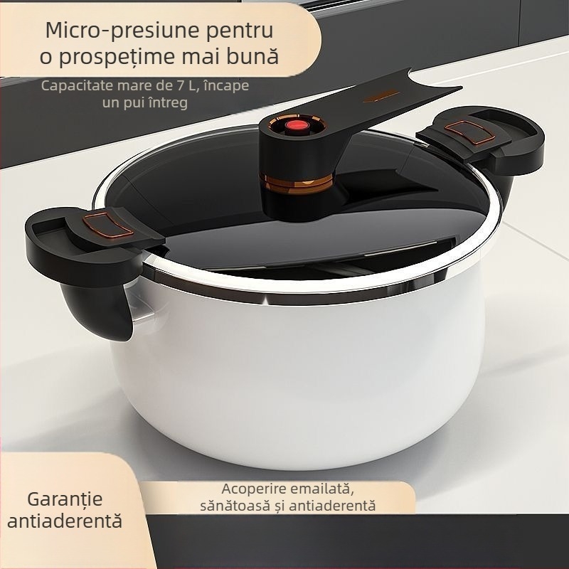 Nouă oală emailată, cu capacitate mare, pentru uz casnic, antiaderentă, oală pentru supă și tocană cu două mânere, compatibilă cu aragaz cu gaz și plită cu inducție