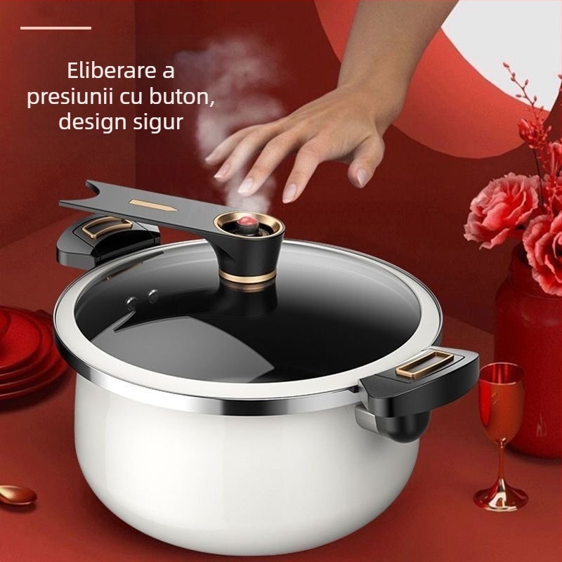 Nouă oală emailată, cu capacitate mare, pentru uz casnic, antiaderentă, oală pentru supă și tocană cu două mânere, compatibilă cu aragaz cu gaz și plită cu inducție