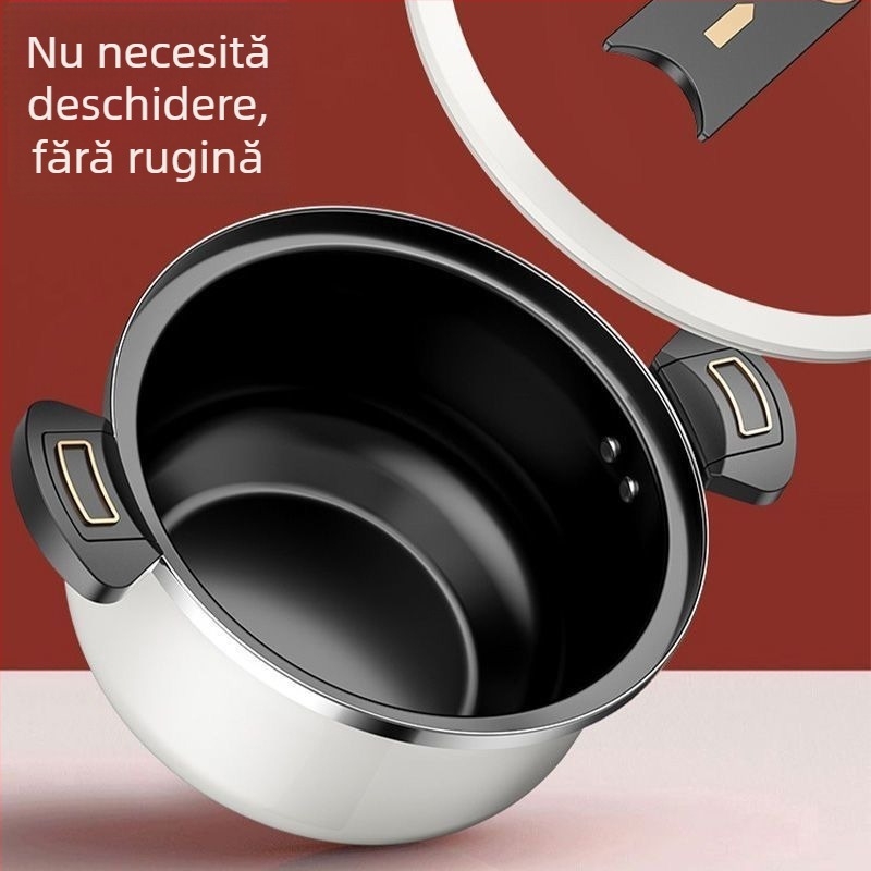 Nouă oală emailată, cu capacitate mare, pentru uz casnic, antiaderentă, oală pentru supă și tocană cu două mânere, compatibilă cu aragaz cu gaz și plită cu inducție