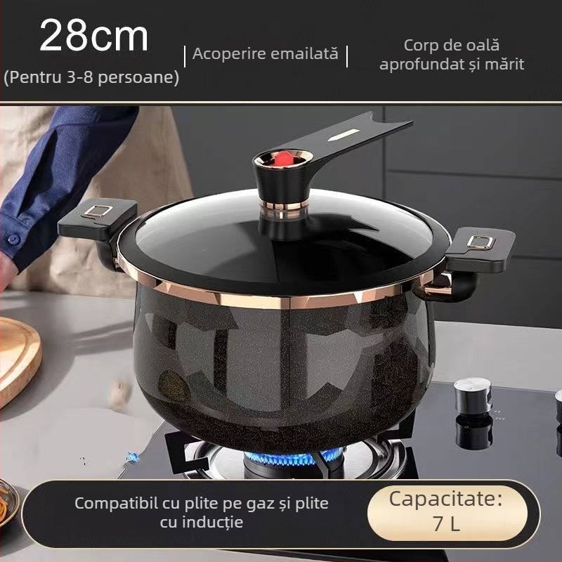 Nouă oală emailată, cu capacitate mare, pentru uz casnic, antiaderentă, oală pentru supă și tocană cu două mânere, compatibilă cu aragaz cu gaz și plită cu inducție
