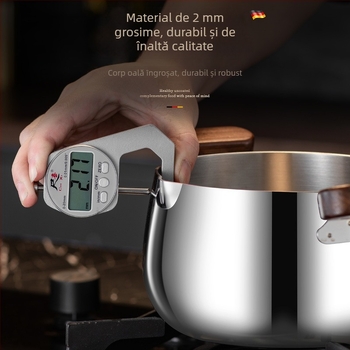 Oală pentru supă din oțel inoxidabil 304, cu mânere din lemn de nuc, design cu două mânere, aburitor pentru bucătărie, neacoperită, pentru hrana bebelușilor.