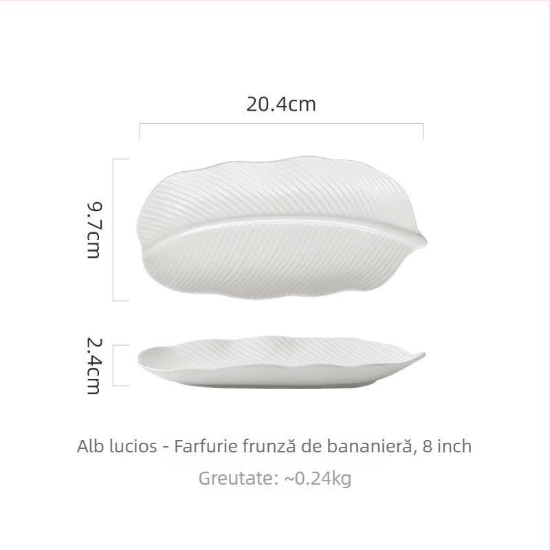 Farfurie din porțelan, în formă de frunză de banană, pentru sushi, dim sum și prăjituri