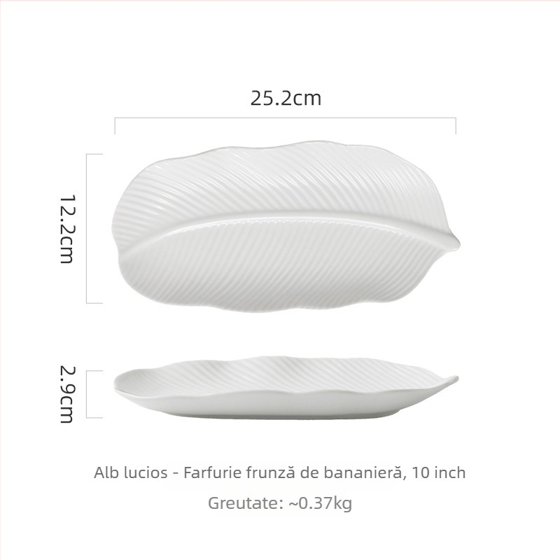 Farfurie din porțelan, în formă de frunză de banană, pentru sushi, dim sum și prăjituri
