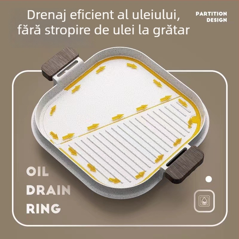Tigaie grill cu piatră Maifan, antiaderentă, fund plat, pentru camping în aer liber și aragaz pe gaz