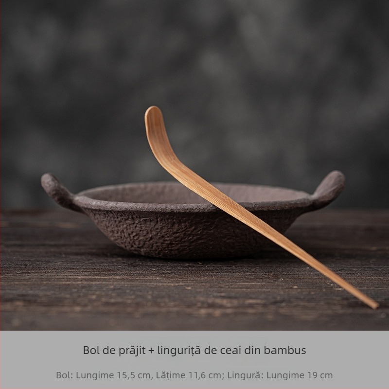 Set pentru ceremonia ceaiului din ceramică, cu glazură aurie și bază încălzită cu lumânare; accesorii pentru ceai