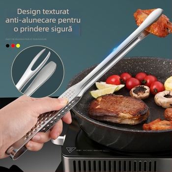 Clește pentru grătar din oțel inoxidabil 316, cu furculiță integrată în stil coreean – clești de bucătărie pentru alimente, protecție împotriva arsurilor