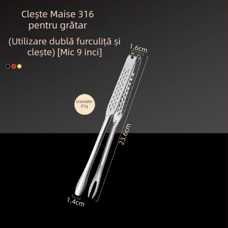 Clește pentru grătar din oțel inoxidabil 316, cu furculiță integrată în stil coreean – clești de bucătărie pentru alimente, protecție împotriva arsurilor