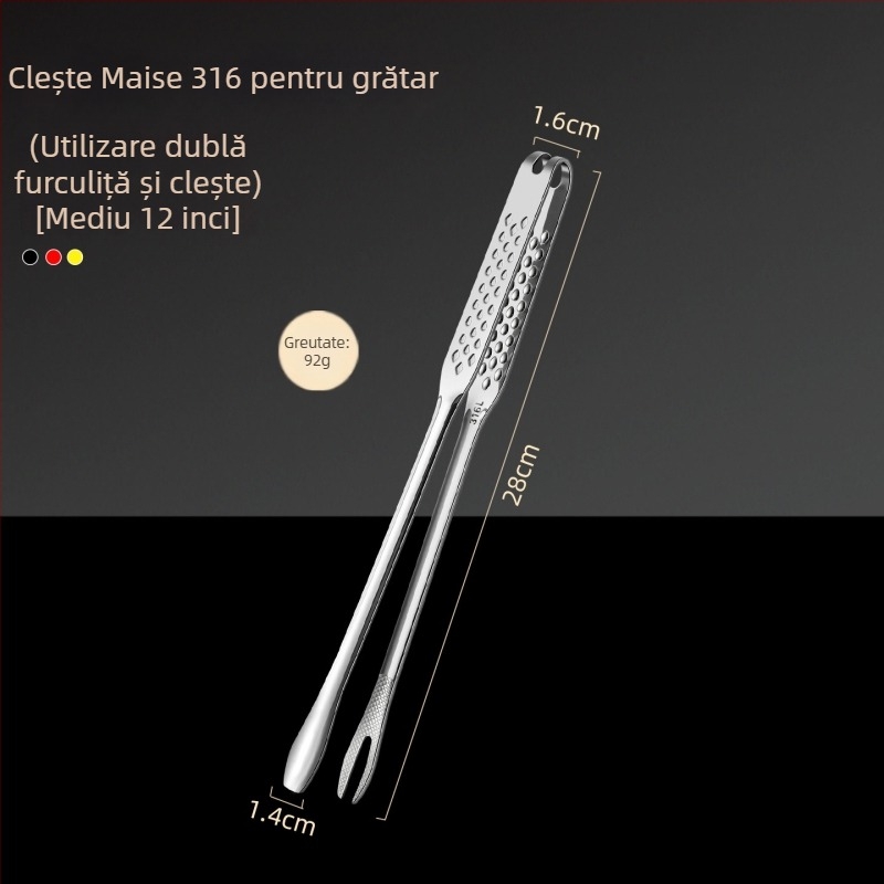 Clește pentru grătar din oțel inoxidabil 316, cu furculiță integrată în stil coreean – clești de bucătărie pentru alimente, protecție împotriva arsurilor