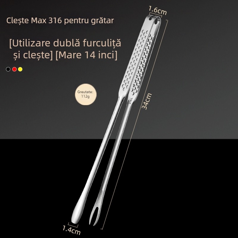 Clește pentru grătar din oțel inoxidabil 316, cu furculiță integrată în stil coreean – clești de bucătărie pentru alimente, protecție împotriva arsurilor